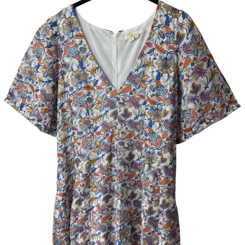 Boden Full Skirt Paneled Linen Blend Midi Dress  Multicolor Paisley Vine 12 - Picture 3 of 12